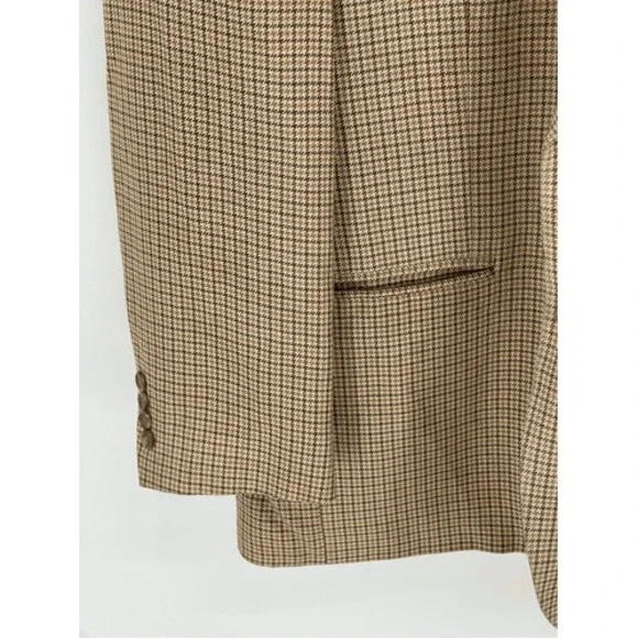 Izod Silk Blazer Sport Coat Suit‎ Jacket Men 43 R Houndstooth Tan Beige Brown